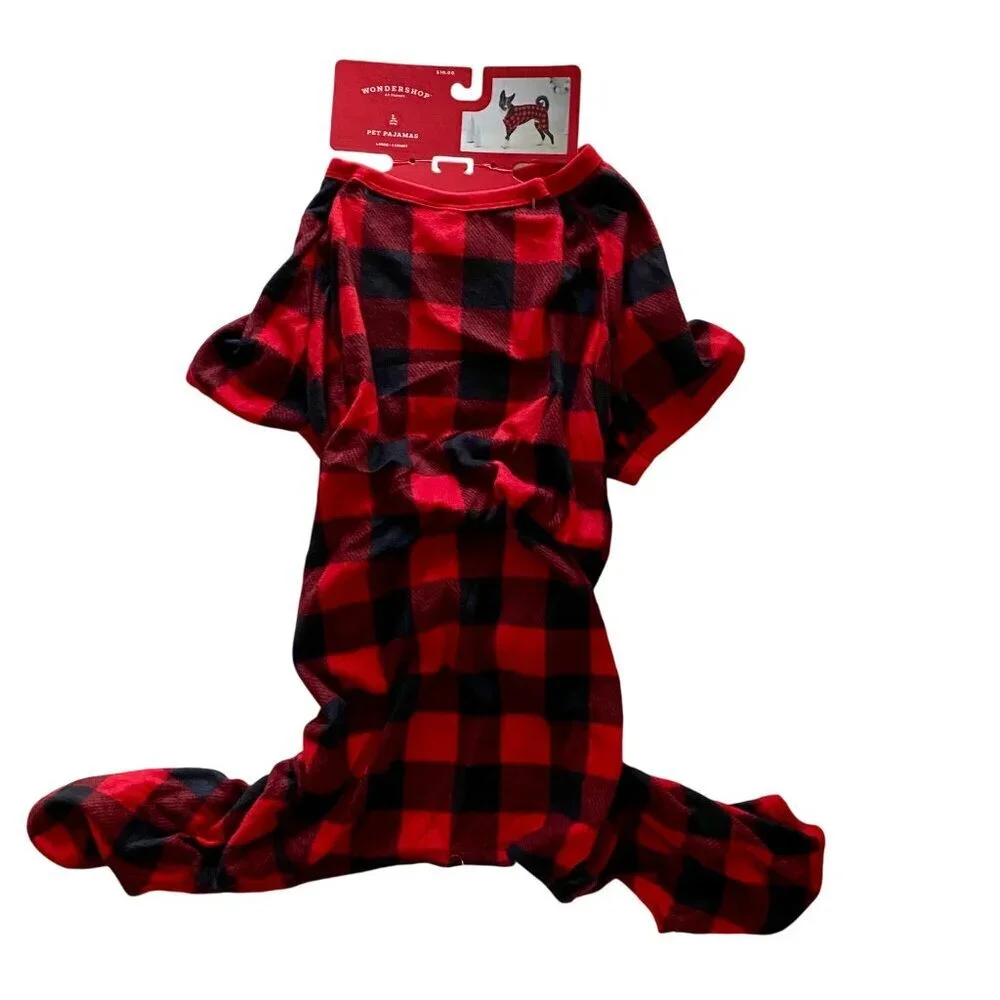 Wondershop Pet Pajamas Buffalo Check Black Red Dog Large NEW NWT